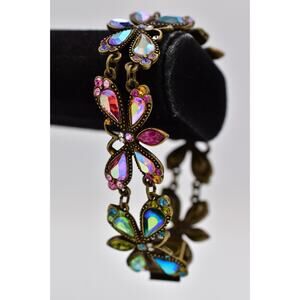 Sweet Romance Vintage Butterfly Bracelet Multicolor Crystal Antique Signed BinBR